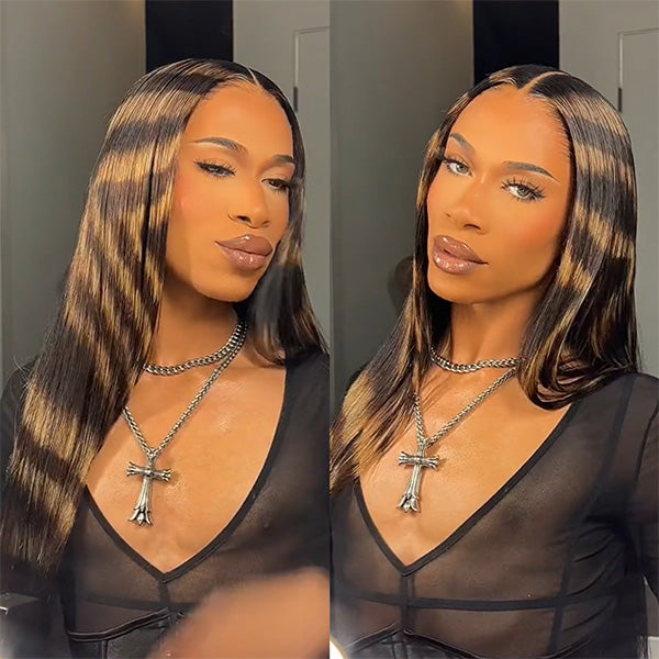 Blonde Highlight Patches 13*4 13*6 Transparent Lace Front Straight Human Hair Wigs