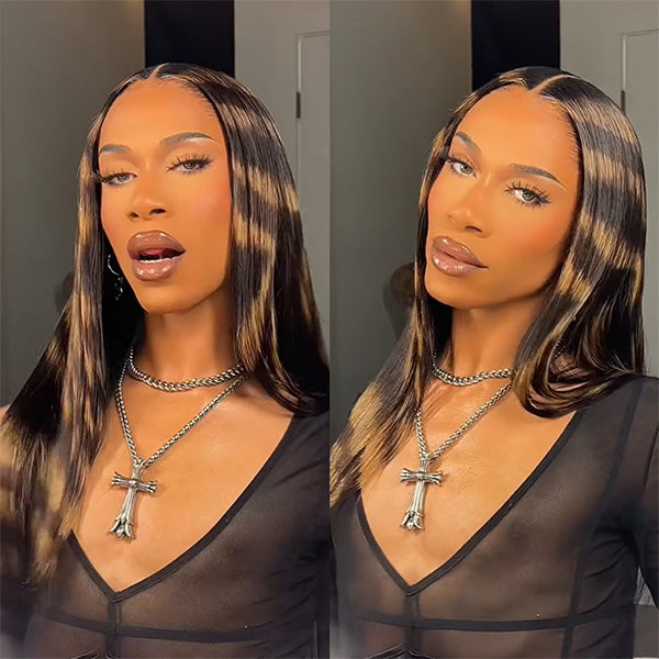 Blonde Highlight Patches 13*4 13*6 Transparent Lace Front Straight Human Hair Wigs