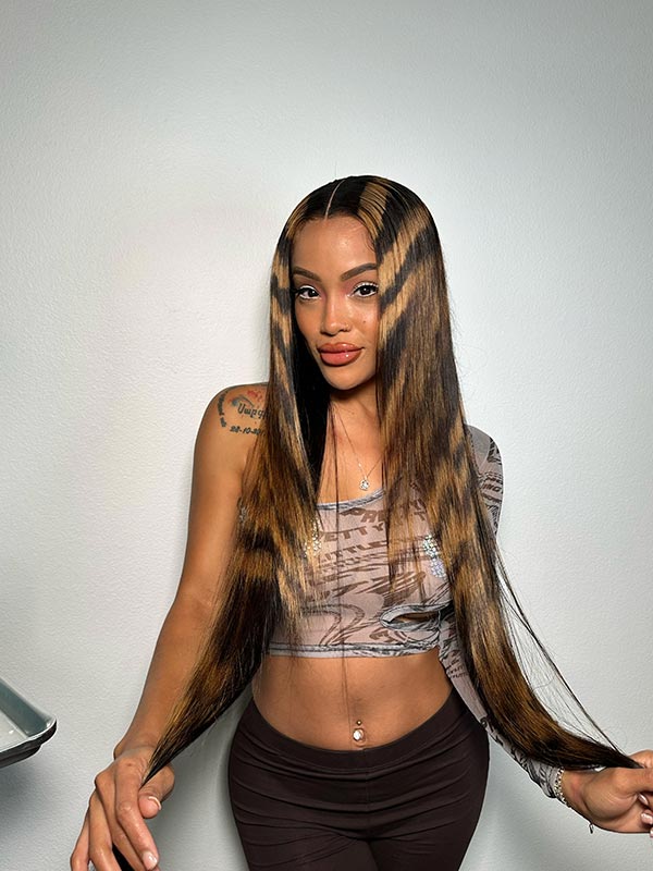 Blonde Highlight Patches 13*4 13*6 Transparent Lace Front Straight Human Hair Wigs