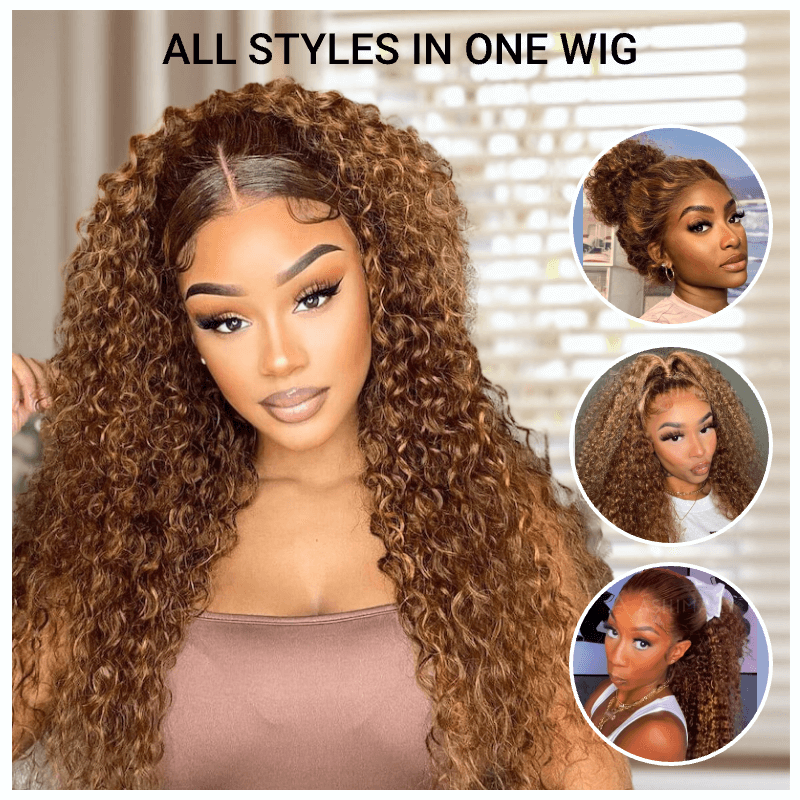 Water Wave Highlight Ombre Color Invisi Strap Snug Fit 360 Skin Lace Frontal Wig Glueless Human Hair