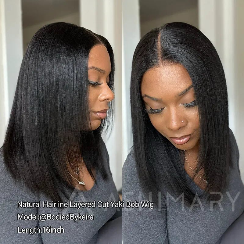 Wear Go Yaki Straight Glueless Bob Wig Pre Cut Lace Wig Natural Human Hair Wig