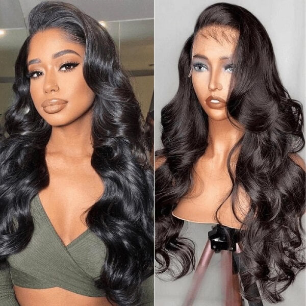 Pull Go 13x6 Full Glueless Wig Transparent Lace Front Wigs Body Wave Natural Black Ashimary Hair