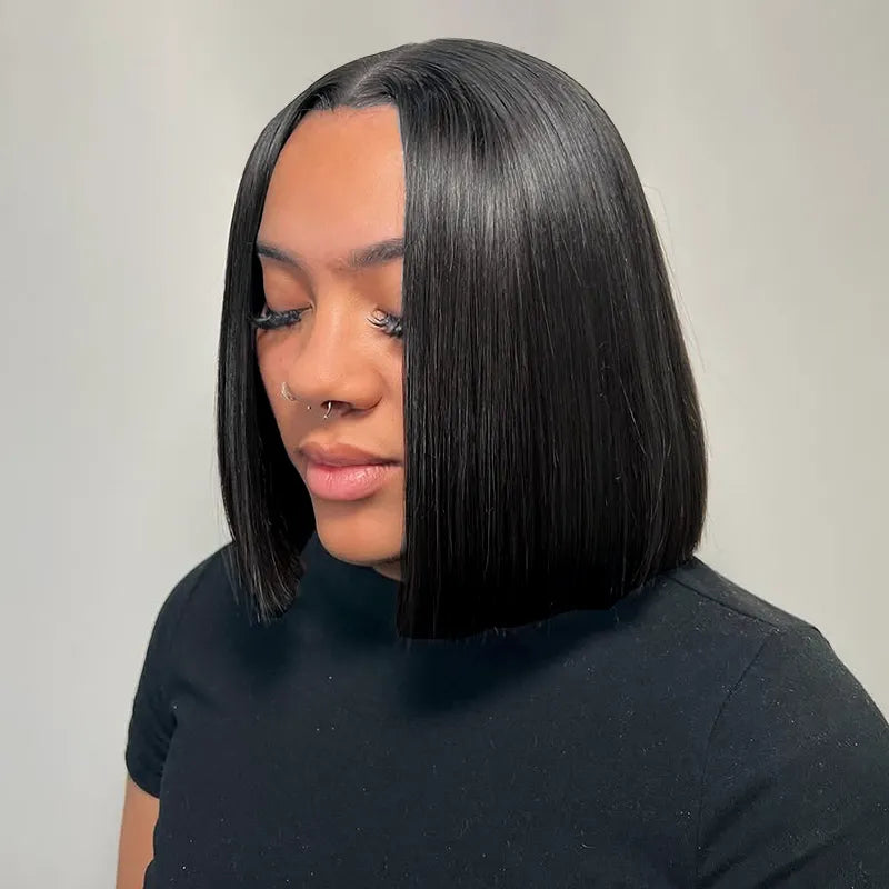 Double Drawn High Density Pre-Cut Lace Bob 13x4 Pull Go Transparent Lace Frontal Wigs Pre Bleached Knots
