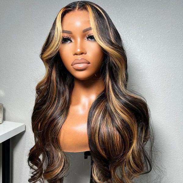 Brown Highlight Skin Lace Wigs Ashimary Body Wave Virgin Hair
