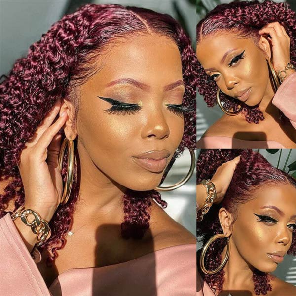 Dark 99J Burgundy Jerry Curly 4x4 5x5 6x6 Glueless Lace Closure Wig 100% Human Hair