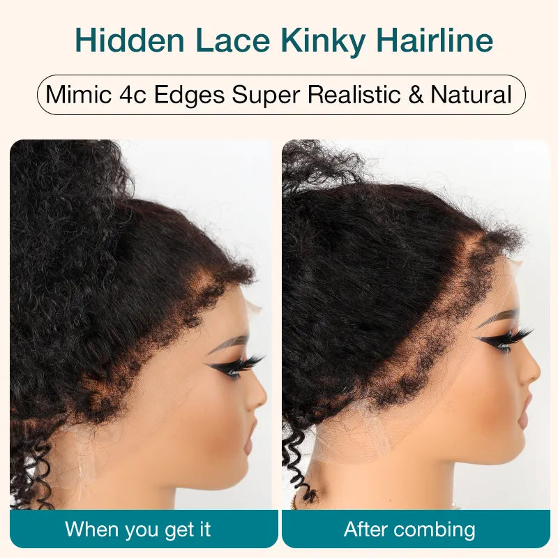 4C Edge Hairline-Straight Hair 13x4/13x6 HD Transparent Lace Front Wigs With Kinky Edges Curly Baby Hair