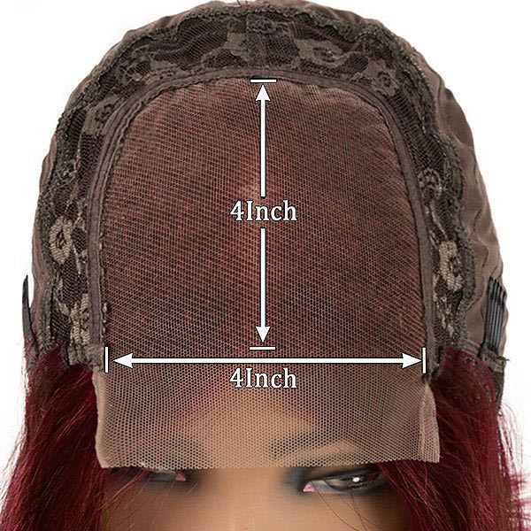 Dark 99J Burgundy Straight 4x4 5x5 6x6 Glueless Lace Closure Wig 100% Human Hair