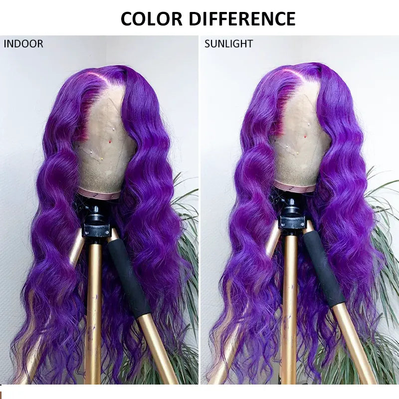 Vibrant Darker Purple Color 5*5 13*4 Transparent Lace Frontal Wigs Body Wave Human Hair