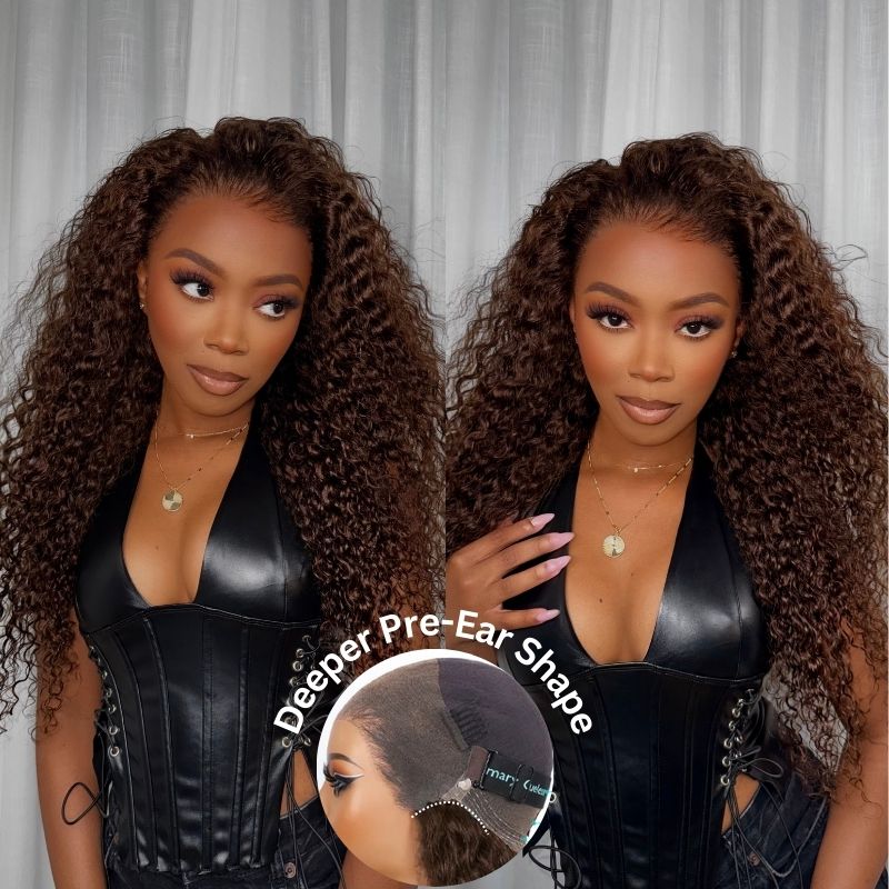 Chocolate Brown Water Wave Invisi Strap Snug Fit 360 Melting Lace Frontal Bleached Knots Glueless Lace Wig