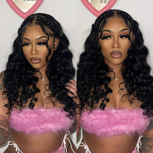 Fluffy Bouncy Rose Wave Side Part 4x4 13x4 Lace Wigs 100% Human Hair Beginner Friendly