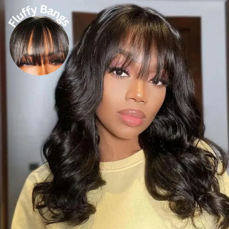 $89 for 20" Throw on & Go Body Wave Wig with Bangs Cost-effective Wig 10A Human Hair