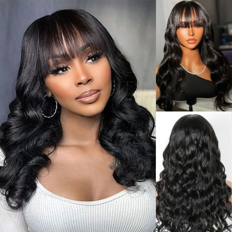 $89 for 20" Throw on & Go Body Wave Wig with Bangs Cost-effective Wig 10A Human Hair