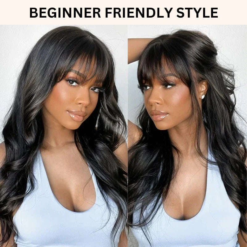 $89 for 20" Throw on & Go Body Wave Wig with Bangs Cost-effective Wig 10A Human Hair