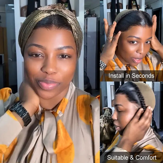 Glueless Gele Style 13x4 Lace Frontal Pre-Plucked & Pre-Braid Natural Hairline Turban Frontal Tiny Knots Human Hair