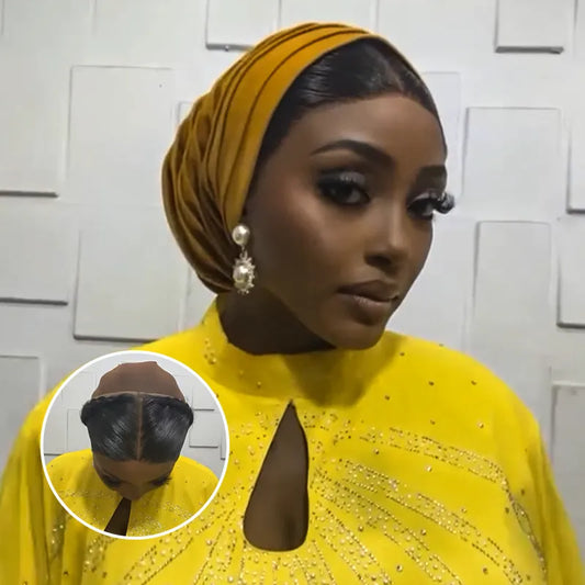 Glueless Gele Style 13x4 Lace Frontal Pre-Plucked & Pre-Braid Natural Hairline Turban Frontal Tiny Knots Human Hair