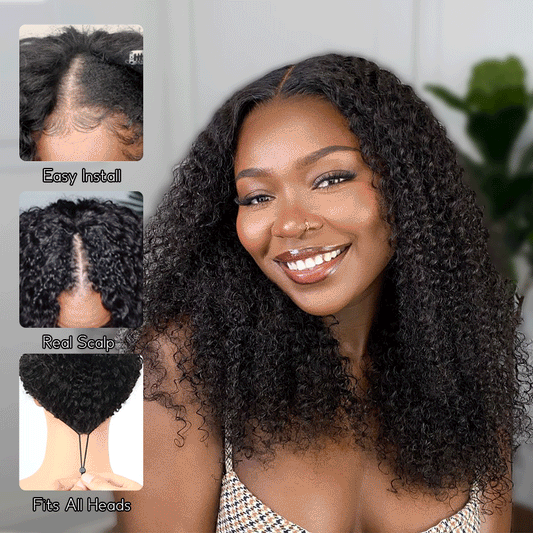 Pull Go Wig | Glueless V Part Kinky Curly Human Hair Wig Beginner Friendly