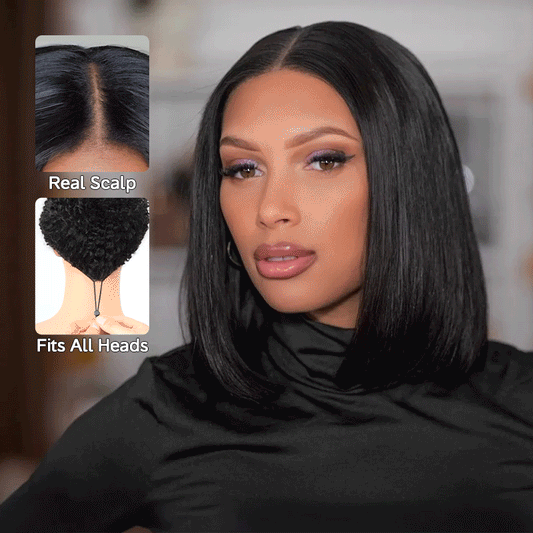Pull Go Wig | Glueless Straight Bob V Part Wig Beginner Friendly Natural Scalp Thick Human Hair Ashimaryhair