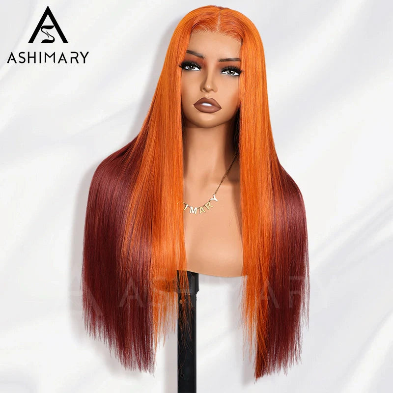 Ginger Burgundy Ombre Straight Wig 6x4.5 Transparent Glueless Lace Beginner Friendly 100% Human Hair