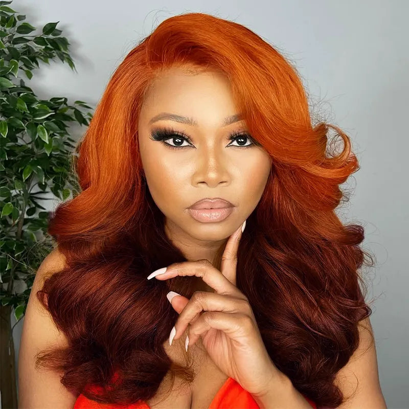 Ginger Burgundy Ombre Body Wave 6x4.5 Transparent Skin Lace Glueless Human Hair Wig