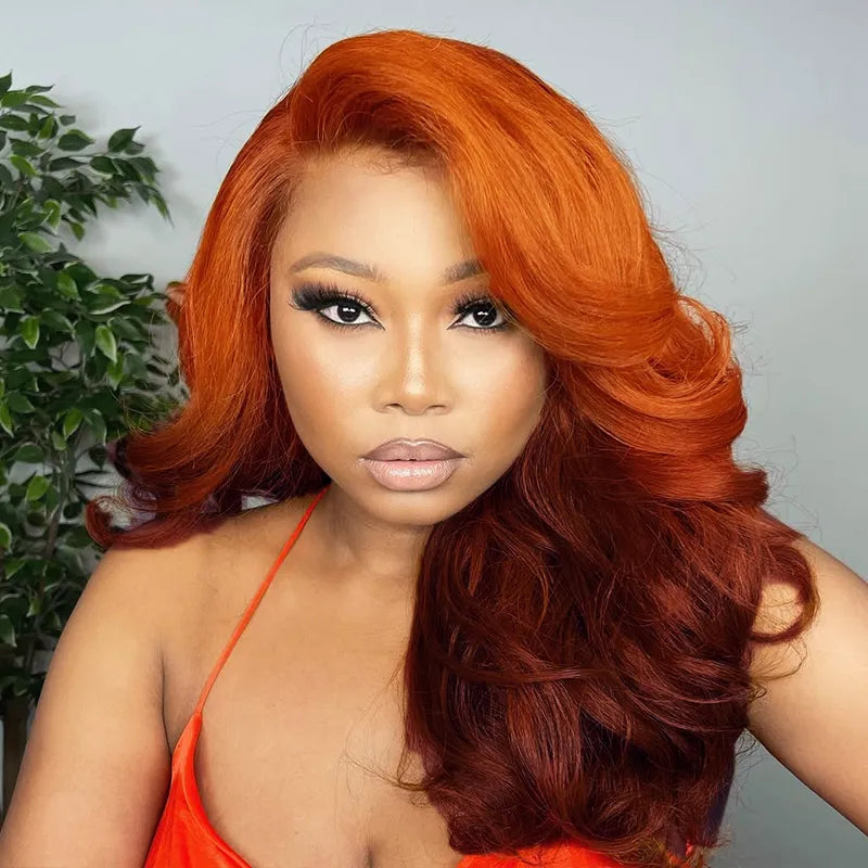 Ginger Burgundy Ombre Body Wave 6x4.5 Transparent Skin Lace Glueless Human Hair Wig