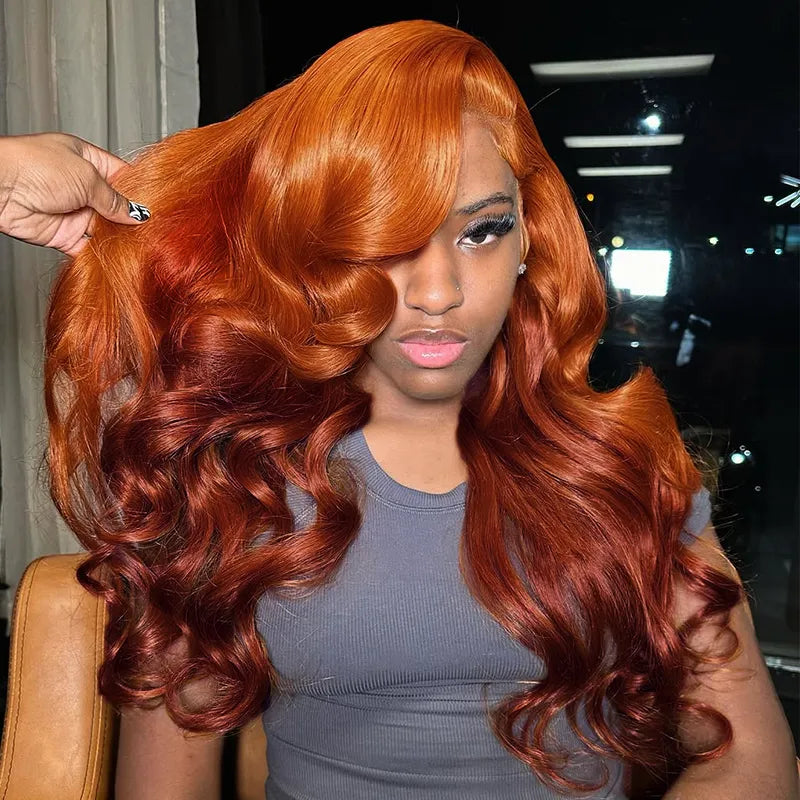 Ginger Burgundy Ombre Body Wave 6x4.5 Transparent Skin Lace Glueless Human Hair Wig