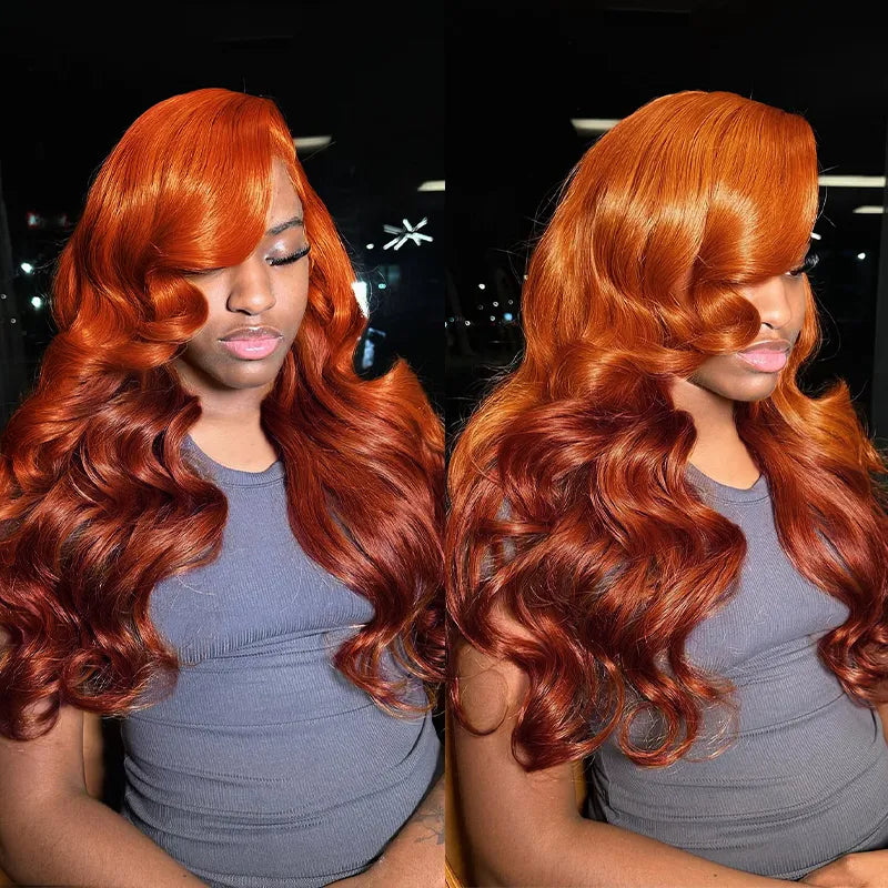 Ginger Burgundy Ombre Body Wave 6x4.5 Transparent Skin Lace Glueless Human Hair Wig