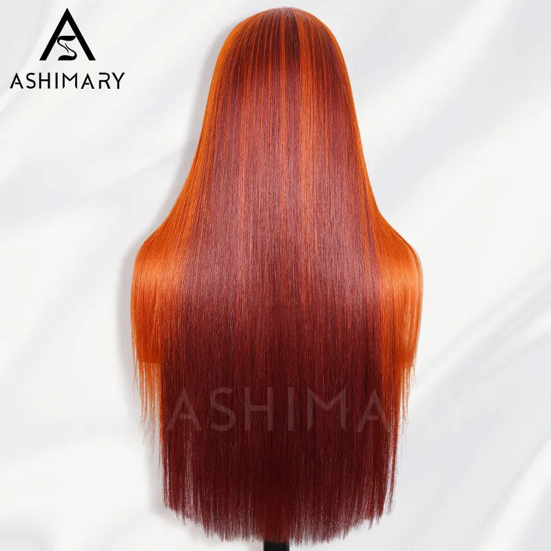 Ginger Burgundy Ombre Straight Wig 6x4.5 Transparent Glueless Lace Beginner Friendly 100% Human Hair