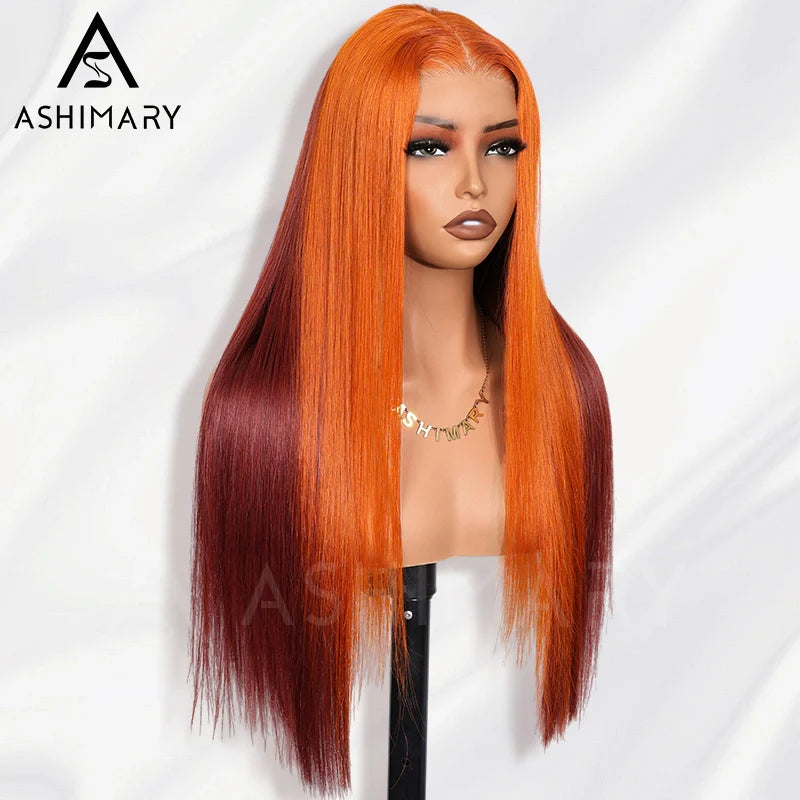 Ginger Burgundy Ombre Straight Wig 6x4.5 Transparent Glueless Lace Beginner Friendly 100% Human Hair