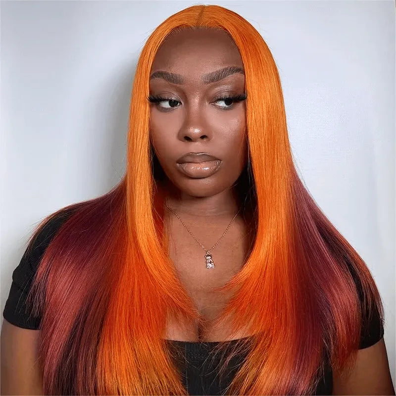 Ginger Burgundy Ombre Straight Wig 6x4.5 Transparent Glueless Lace Beginner Friendly 100% Human Hair