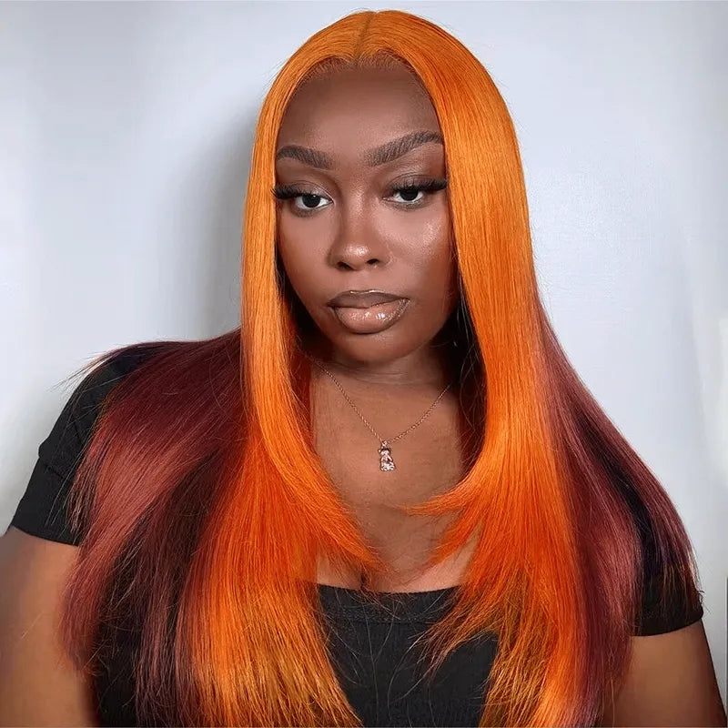 Ginger Burgundy Ombre Straight Wig 6x4.5 Transparent Glueless Lace Beginner Friendly 100% Human Hair