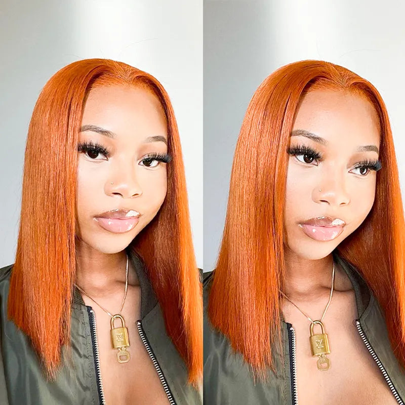 Orange Ginger Bob Transparent Lace Front/Closure Wig Human Hair