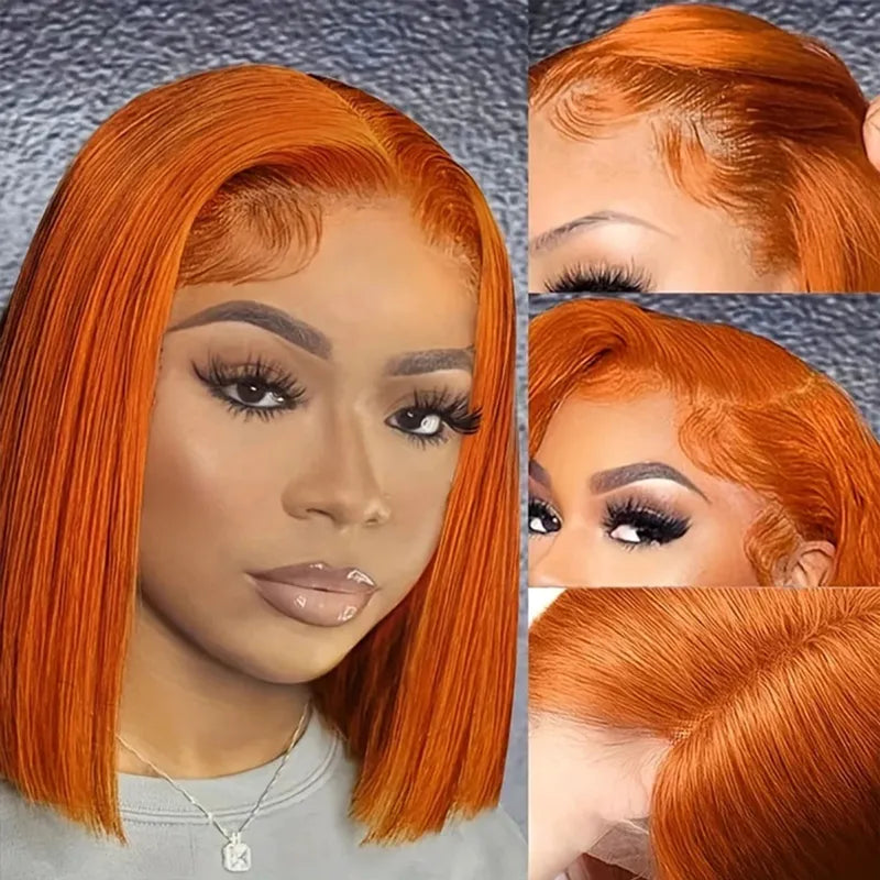 Orange Ginger Bob Transparent Lace Front/Closure Wig Human Hair