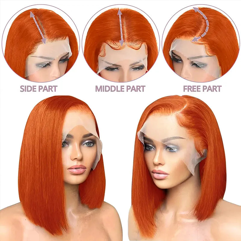 Orange Ginger Bob Transparent Lace Front/Closure Wig Human Hair