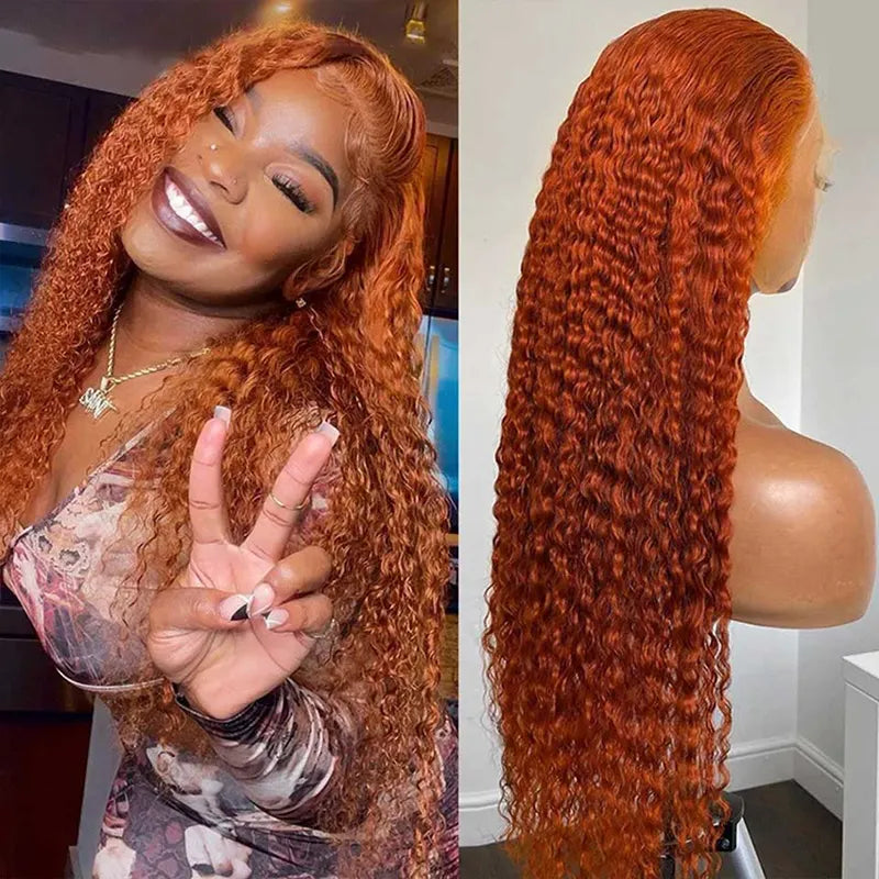 Deep Wave 13*4 13*6 Curly Ginger Color Wig Lace Wigs 180% 250% Density Lace Front Wigs Ashimary Hair