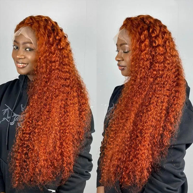Deep Wave 13*4 13*6 Curly Ginger Color Wig Lace Wigs 180% 250% Density Lace Front Wigs Ashimary Hair