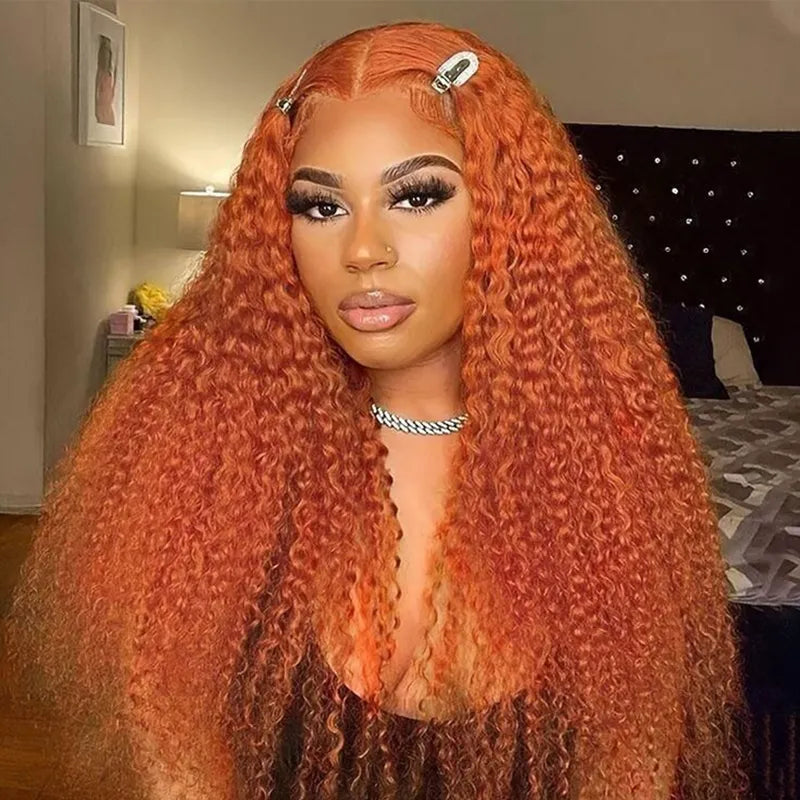 Deep Wave 13*4 13*6 Curly Ginger Color Wig Lace Wigs 180% 250% Density Lace Front Wigs Ashimary Hair