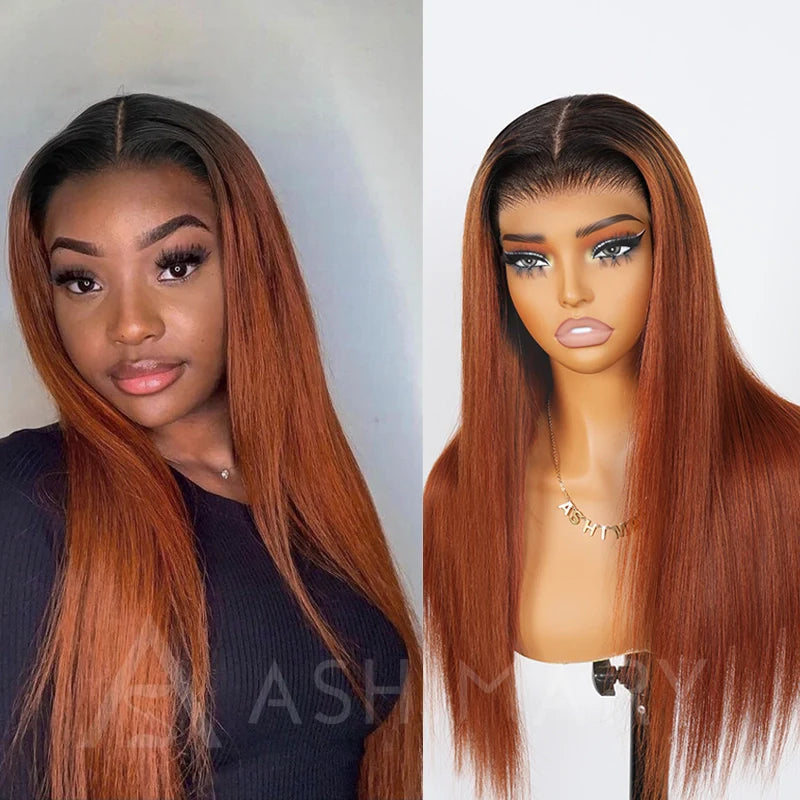 Pull Go 13x4 Lace Wig Ginger Ombre Silky Blunt Cut Glueless Bob Wig
