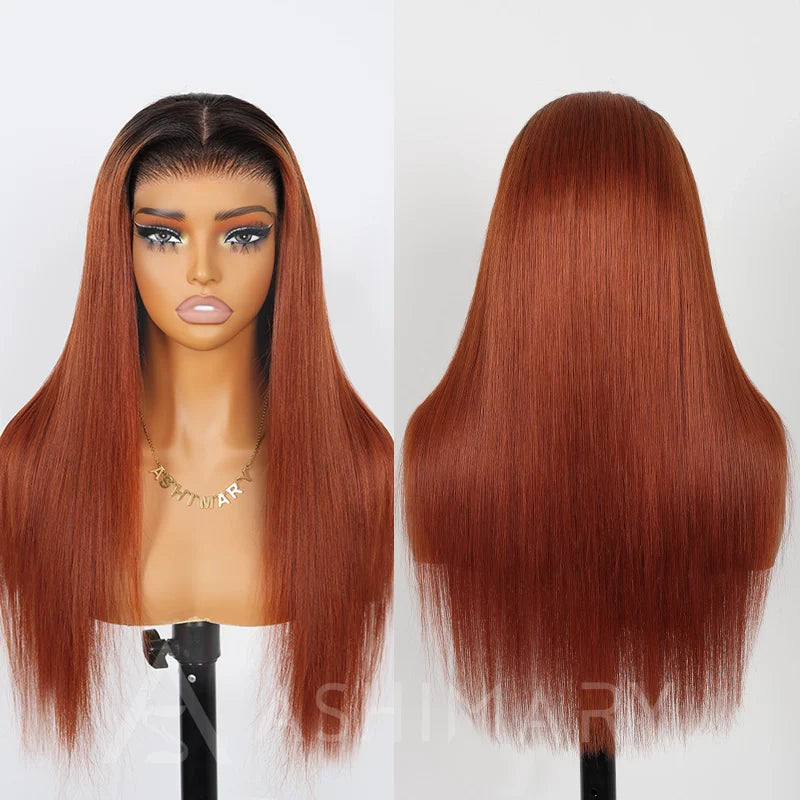 Pull Go 13x4 Lace Wig Ginger Ombre Silky Blunt Cut Glueless Bob Wig