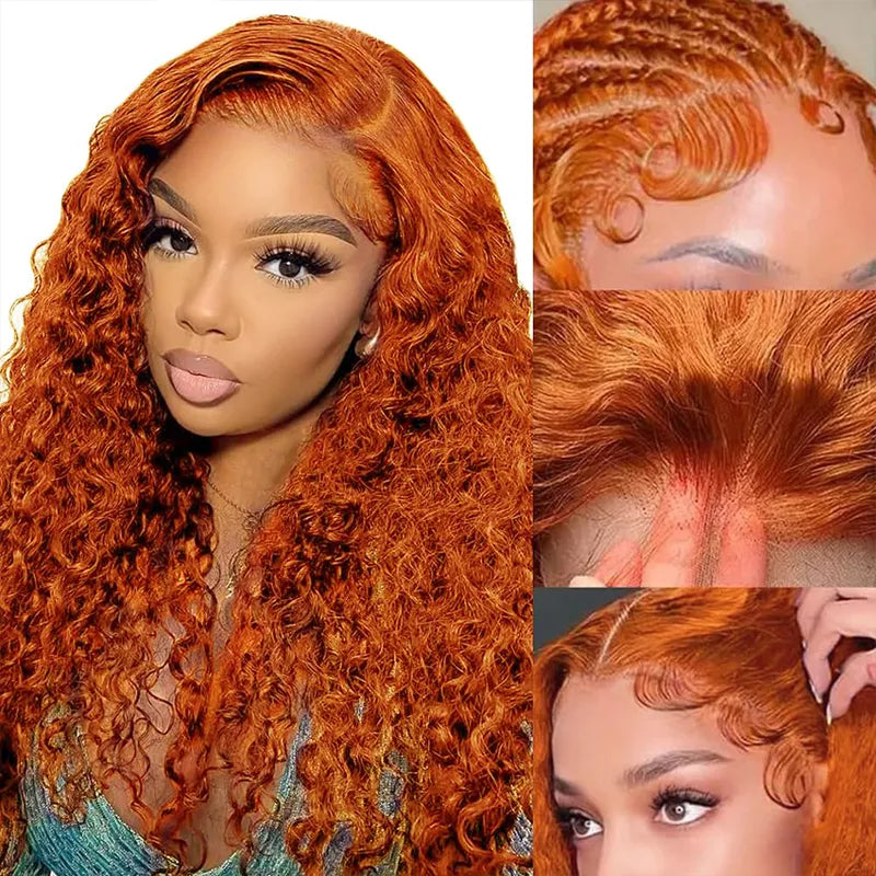 Water Wave Ginger Color Lace Wig 13x4/13x6 Lace frontal Wigs 180% 250% Density Lace Front Wigs Ashimary Hair