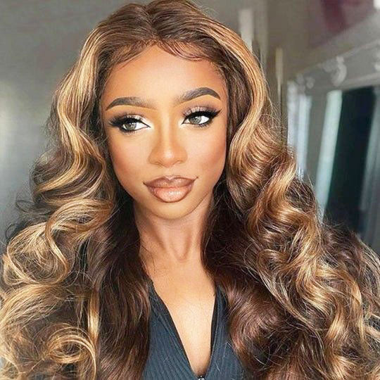 Ready to Wear Highlight Body Wave Glueless 13x4 HD Lace Wig with Pre Cut Lace & Bleached Knots