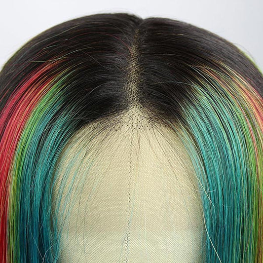 Highlight Skunk Stripe Rainbow 4x4 13x4 Lace Wigs Pre Plucked With Baby Hair