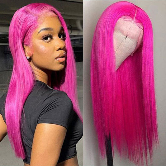 Hot Pink Color HD Transparent 5x5/4x4 Lace Closure Wig Straight hair