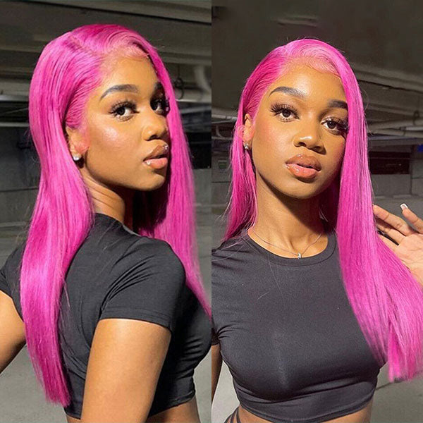 Hot Pink Color HD Transparent 5x5/4x4 Lace Closure Wig Straight hair