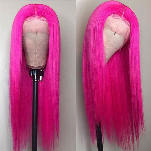 Hot Pink Color HD Transparent 5x5/4x4 Lace Closure Wig Straight hair