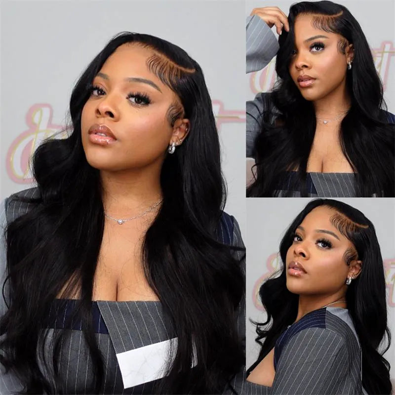 Pull Go 13x6 Full Glueless Wig Transparent Lace Front Wigs Body Wave Natural Black Ashimary Hair