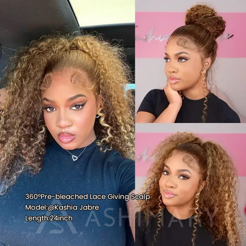 Water Wave Highlight Ombre Color Invisi Strap Snug Fit 360 Skin Lace Frontal Wig Glueless Human Hair