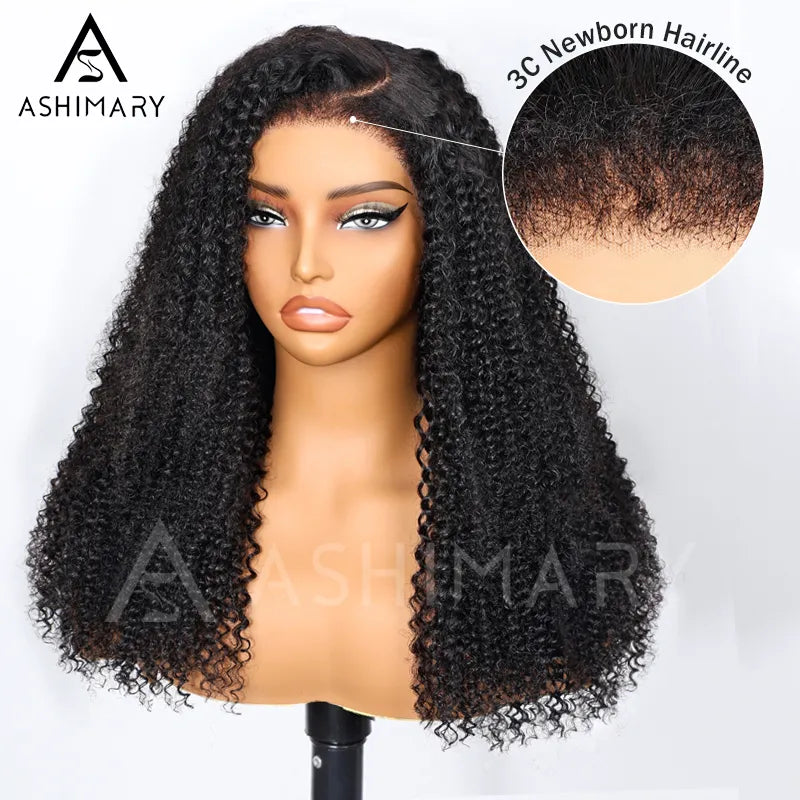 3C Newborn Hairline Curly Edge Kinky Curly Wig 6x4.5 Lace Closure Natural Hairline Blend Away