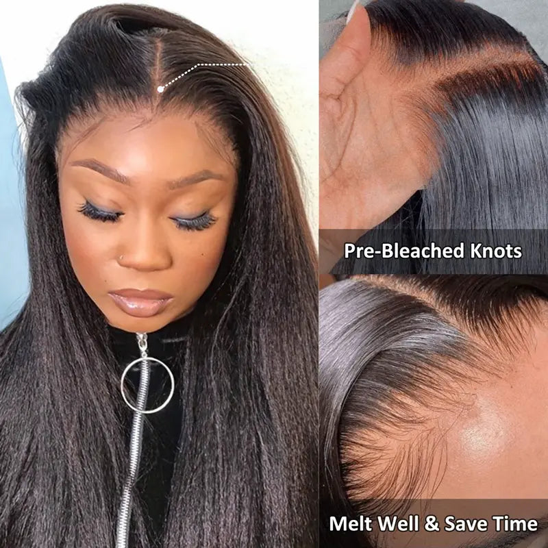 Super Natural Kinky Straight Invisi Strap Snug Fit 360 Transparent Lace Frontal Bleached  Knots Pre Cut Lace Wig