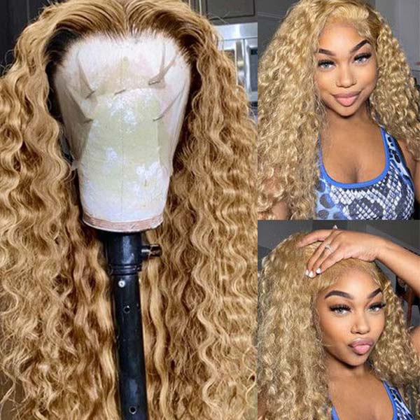 #27 Light Brown 13x4 13x6 Frontal Lace Wigs Pre-plucked Deep Wave Human Hair