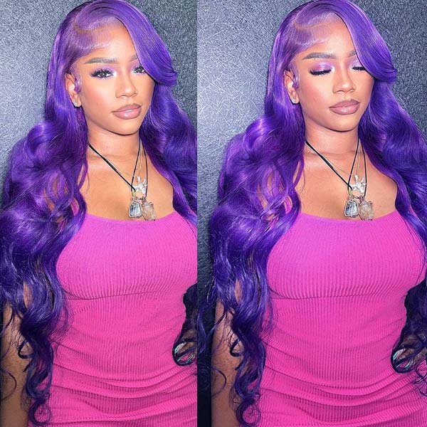 Vibrant Darker Purple Color 5*5 13*4 Transparent Lace Frontal Wigs Body Wave Human Hair